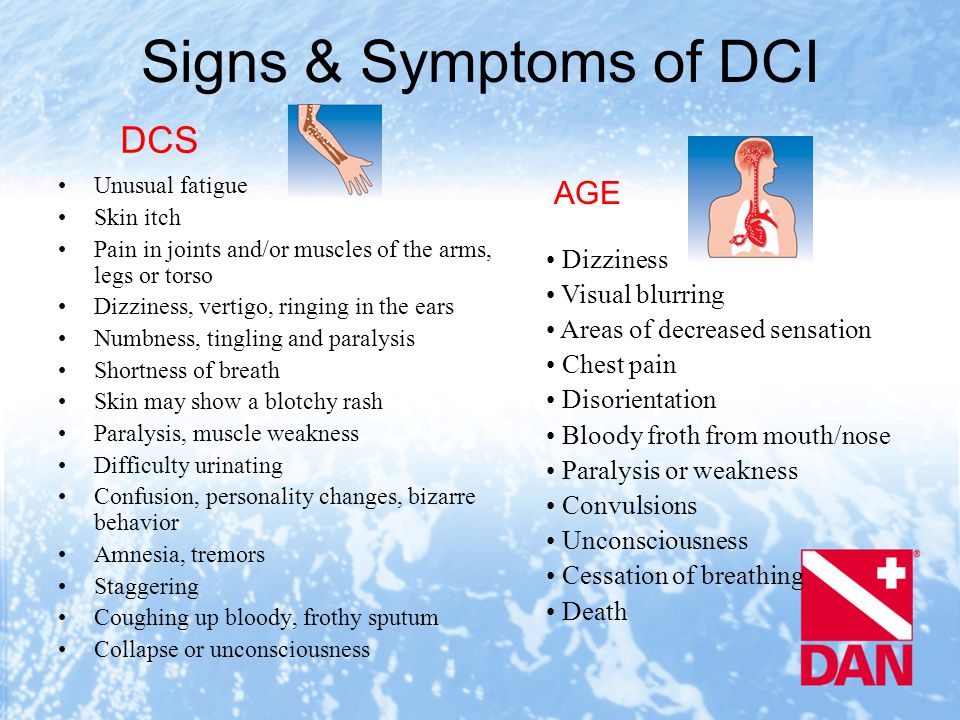 DAN signs and symptoms of DCI